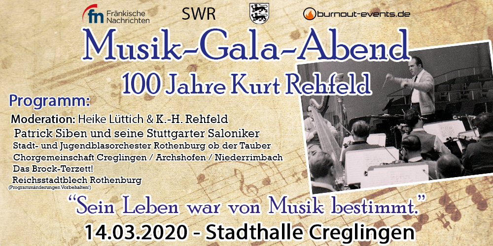 Tickets Musik-Gala-Abend, 100 Jahre Kurt Rehfeld in Creglingen