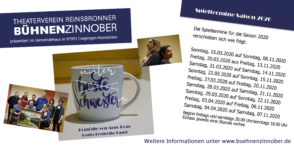 Tickets Theater Reinsbronn - Ersatztermin für 03.04.2020, Theateraufführung des Theatervereins Reinsbronner Bühnenzinnober in Reinsbronn/Creglingen